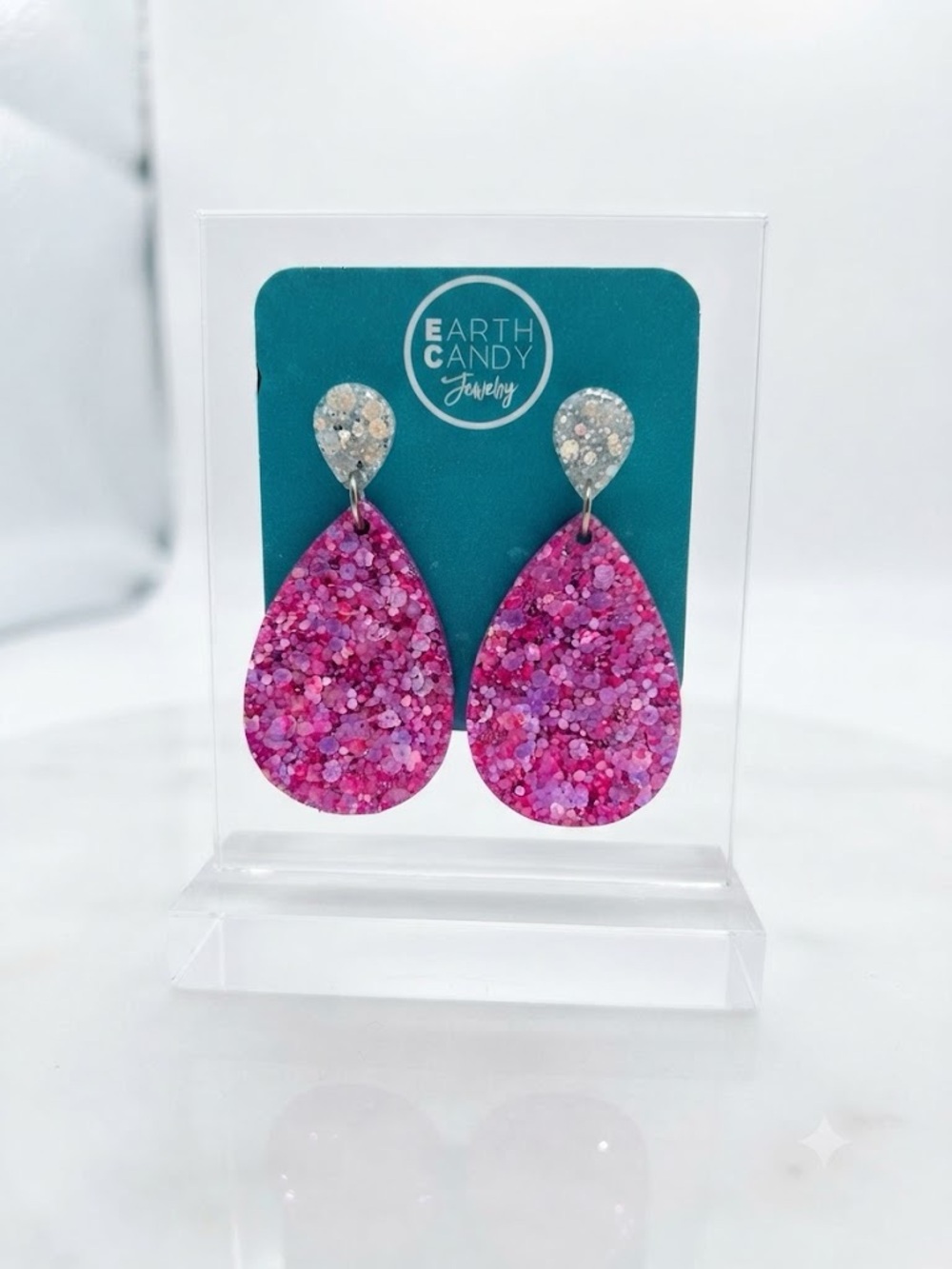 Pink Glitter Teardrop Earrings